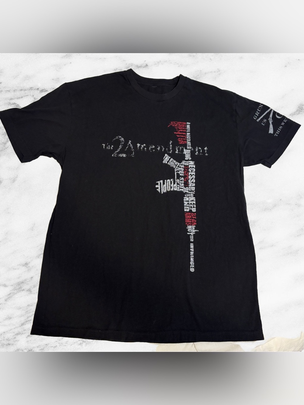 Grunt Style Black Short Sleeve Tee with Red & White 2nd Amendment Graphic